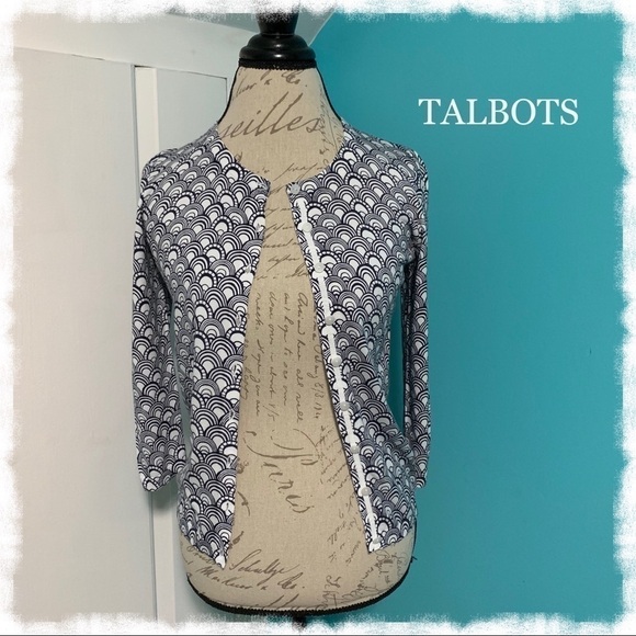 TALBOTS Black/White Print Button Down Cardigan - Picture 1 of 6
